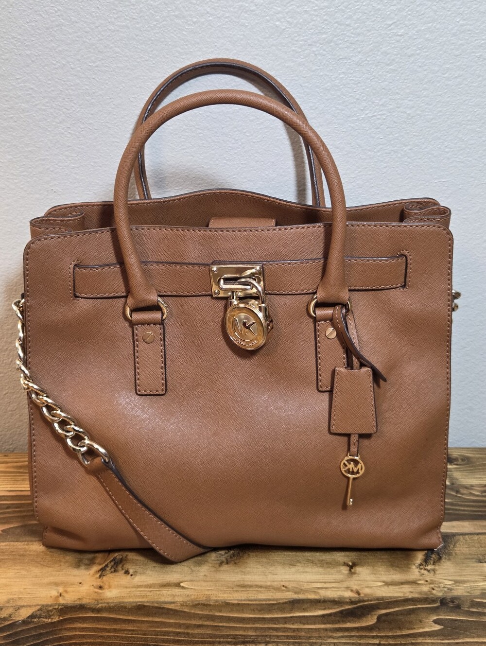 Michael Kors Hamilton Brown Leather Tote Purse with Gold-Tone Hardware